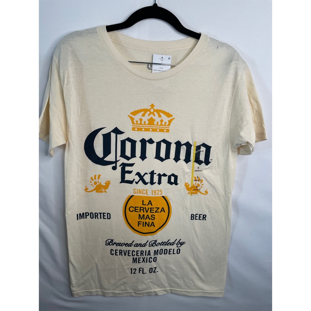 Corona Extra Mens Graphic T-Shirt Beige Cream Beer Logo Small TSM6QYECORTA00